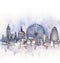 The panoramic view of London watercolor