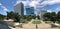 Panoramic view looking out towards Gervais Street from the top of the South Carolina State House Steps