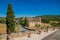 Panoramic view of Lourmarin village and hills.