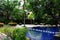 Panoramic view of luxury tropical hotel with pool