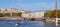 Panoramic view on Lyon and Saone river with boat