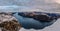 Panoramic view of Lysefjord from the Preikestolen Pulpit Rock, beautiful colors at sunset, Ryfylke, Rogaland, Norway