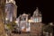 Panoramic view of the main entrance of the cathedral of Toledo at night. Castilla la Mancha. Spain