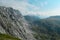 Panoramic view of majestic mountain peaks of Hochschwab massif, Styria, Austria. Idyllic hiking trail on high altitude