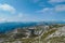 Panoramic view of majestic mountain peaks of Hochschwab massif, Styria, Austria. Idyllic hiking trail on high altitude