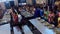 Panoramic view of male students praying before eating at the school canteen