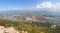 Panoramic view from Manara Cliff on Hula Valley. Kiryat Shmona city  and beautiful farming landscape with agricultural land