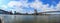 Panoramic view of manhattan bridge and Brooklyn bridge with Manhattan skyline from DUMBO District