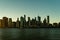 Panoramic view of Manhattan skyline during subset in New York City, NY