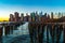 Panoramic view of Manhattan skyline during subset in New York City, NY