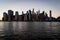 Panoramic view of Manhattan skyline during subset in New York City, NY