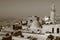 Panoramic view of Mardin city buildings and Mesopotamian valley on the background in Turkey