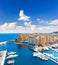 Panoramic view of marina with beautiful blue sky