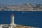 Panoramic view of Marseille over a lighthouse