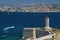 Panoramic view of Marseille over a lighthouse