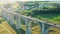 Panoramic view of a massive bridge with a person on it