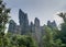 Panoramic view of massive and unusual karst rock outcrop known as Mohini Shikhara located in Yana, Karnataka, India