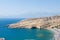 Panoramic view of Matala caves and Matala beach on the Crete island, Greece.