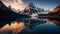 Panoramic view of the Matterhorn peak reflected in Lake Zermatt, Switzerland