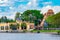 Panoramic view of Maya Pyramid and mexican restaurant in Mexico Pavilion at Epcot in Walt Disney World .