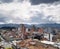 Panoramic view of Medellin, Colombia, downtown with buildings and metro station