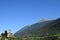 Panoramic view with the medieval castle of Sarre surrounded by the Alps - Italy