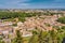 Panoramic View of medieval citadel Carcassonne from the castle walls of Carcassonne town. Ancient historical monuments