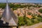 Panoramic View of medieval citadel Carcassonne from the castle walls of Carcassonne town. Ancient historical monuments
