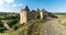 Panoramic view of medieval Khotyn fortress in Khotyn village on a Dniestr river, Chernivtsi region, Ukraine