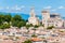 Panoramic view on medieval old town cityscape of Avignon, France with Palais Des Papes Castle in its heart
