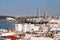 Panoramic view of the medina of Rabat, the famous Hassan tower, Mohammed VI tower and the Grand Theater in the background
