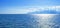 Panoramic view on Mediterranean Sea and mountains from a harbor in old town Kaleici. Antalya, Turkey