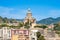 Panoramic view of Messina. Votive Temple of Christ the King or Tempio di Cristo Re on hill over town as memorial to