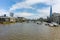 Panoramic view from Millennium Footbridge and Thames river, London, England