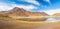 Panoramic view of Miniques Lagoon and Volcano - Atacama Desert, Chile