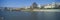 Panoramic view of Mississippi River with Bridge and Pyramid Sports Arena, Memphis, TN
