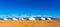 Panoramic view of mongolian ger on a large steppe