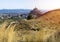 Panoramic view of Monteagudo Christ statue and castle at sunset in Murcia, Spain. Replica of the well-known Christ located on the