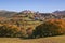 Panoramic view of Monteleone di Spoleto medieval village in the autumnal scenery