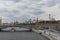 Panoramic view of Moscow center, famous Moscow landscape: Kremlin, cathedrals, Moscow City skyscrappers, river and embankment.