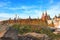 Panoramic view of Moscow Kremlin and Cathedral of Vasily Blessed from park Zaryadye, Russia