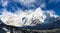 Panoramic view of Mount Everest with beautiful sky and Khumbu Glacier