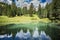 Panoramic view of a mountain lake in nature park puez odle and puez geisler in the dolomite region