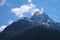 Panoramic view of the mountain peaks of the Caucasus, high mountains above the clouds