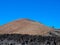 Panoramic view of mountain range with volcanoes in Timanfaya National Park, Lanzarote, Canary Islands, Spain, Europe
