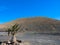 Panoramic view of mountain range with volcanoes in Timanfaya National Park, Lanzarote, Canary Islands, Spain, Europe