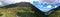 Panoramic view from the mountain with river, waterfal and blue sky in Fagaras, Transsylvania, Romania