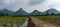 Panoramic view of mountain scenery and paddys field