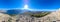 Panoramic view from mountain summit of Sveti Ilija on Kotor bay in sunny summer, Adriatic Mediterranean Sea, Montenegro