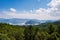 Panoramic view on the mountain and sunset in the Kastoria and Orestias lake. Greece